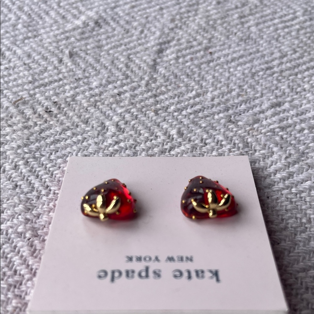 Kate Spade Red and Gold Strawberry Studs. New never worn. Sterling Silver - Picture 4 of 6